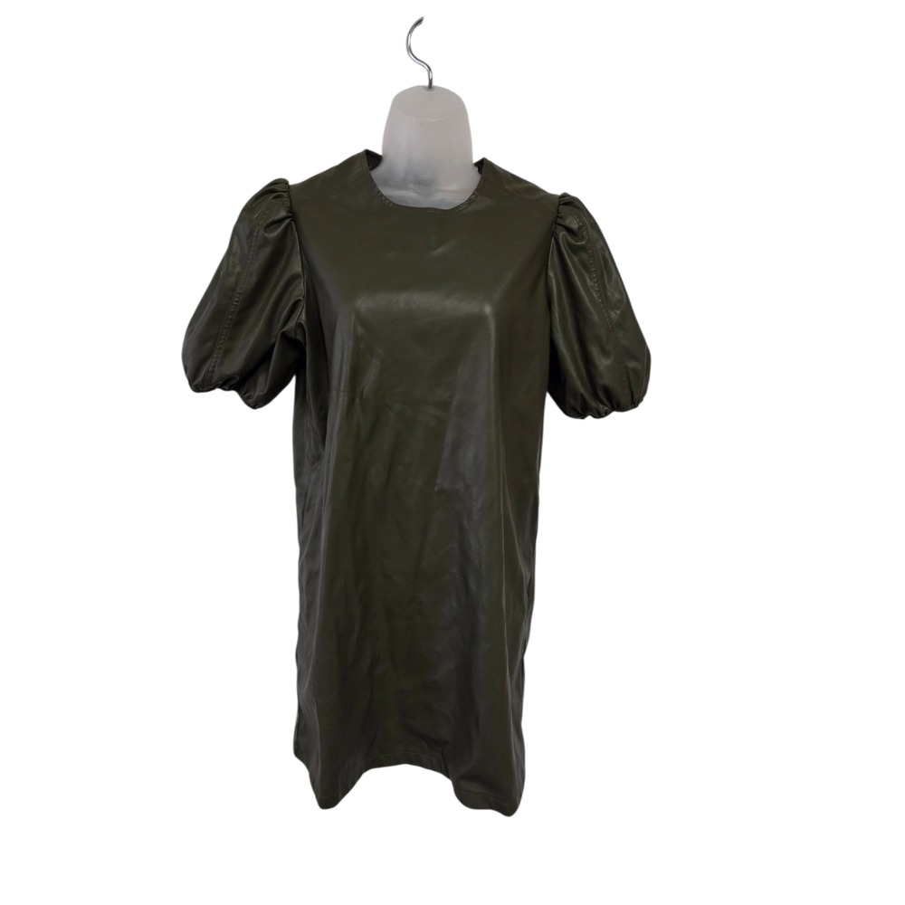 Anthropologie Hyacinth House Black Faux Leather Puff Sleeve Mini Dress Small